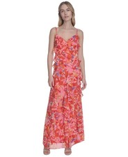 Eliza J Women's Metallic-Clip Chiffon Asymmetric-Ruffle Dress - Red Multi Size 4