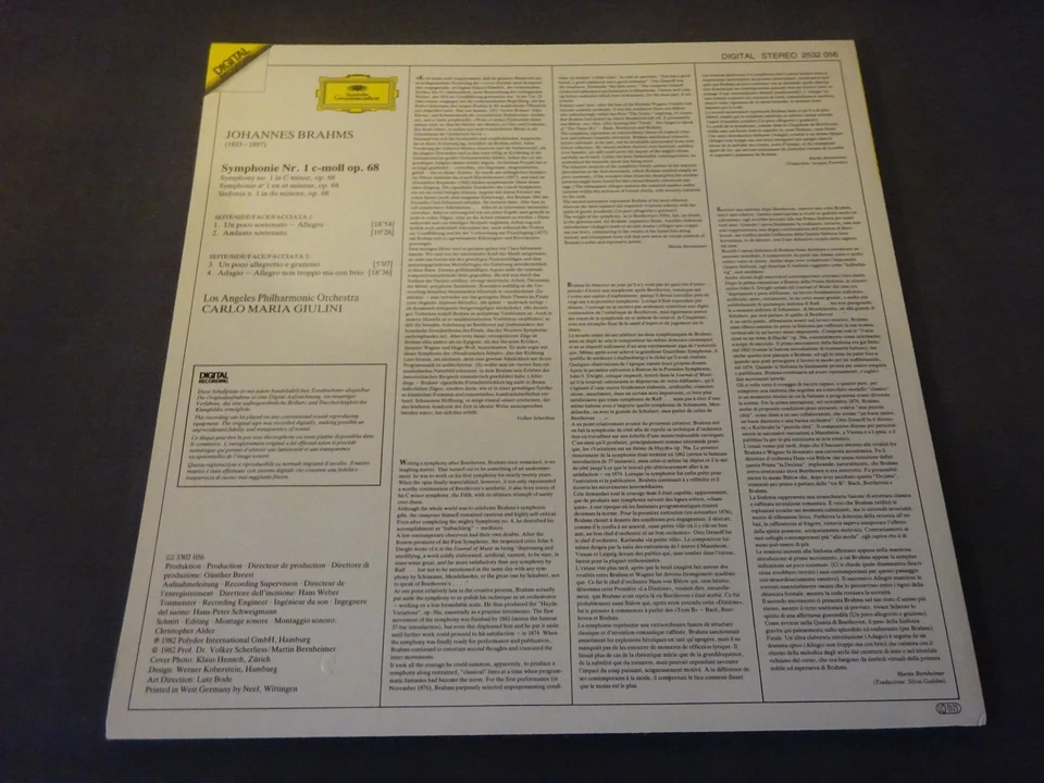 NM BRAHMS - SYMPHONY NO 1 LP, Los Angeles P/O, Carlo Maria Giulini, DG 2532 056 - Image 2 of 4