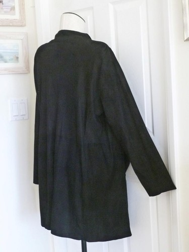 Eileen Fisher schwarz Ziegenveloursleder kaskadenförmig Schal offene Jacke Mantel XL L $ 898 Taschen - Bild 3 von 14