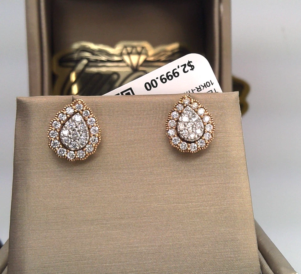 $3000-1/2CT TW DIAMANTE HALO RACIMO LÁGRIMA PENDIENTES ⭐10k Oro Rosa Sólido Foto 3 de 4