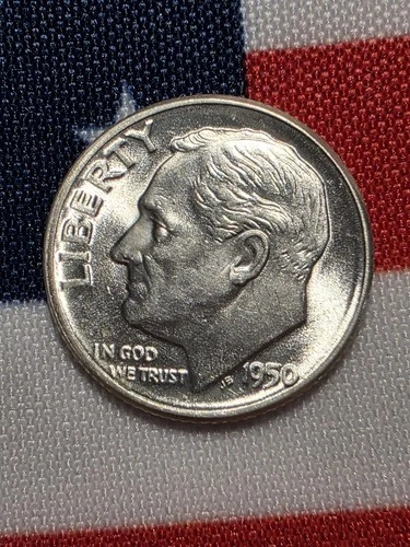 1950 D Roosevelt Dime-BU LUSTER- 90% Silver "FREE SHIPPING"