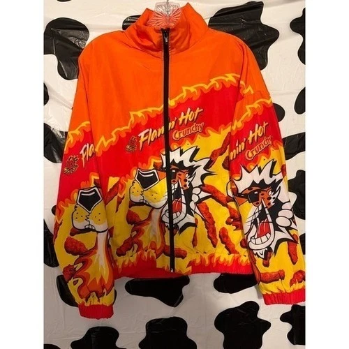 Forever 21 Cheetos Flamin Hot Crunchy Windbreaker Jacket Chester Cheetah Orange - product listing photo