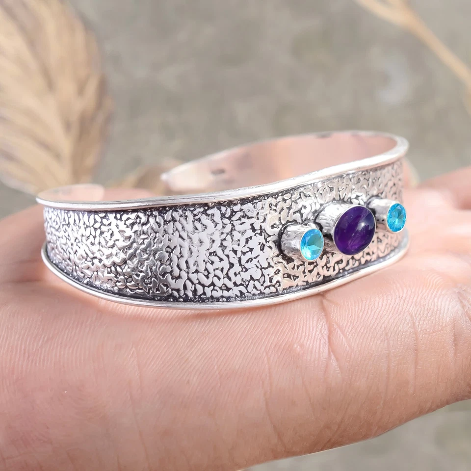 Bracciale in argento sterling 925 con pietra preziosa ametista e topazio... - Immagine 4 di 4