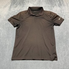 Nike Golf Dri Fit Standard Fit Polo Shirt Mens Medium Black Swoosh Logo Tennis