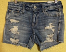 American Eagle Blue Jean Shorts Distressed Midi Next Level Stretch Size 4 NWT
