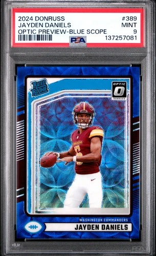 2024 PANINI DONRUSS OPTIC PREVIEW-BLUE SCOPE JAYDEN DANIELS ROOKIE RC PSA 9