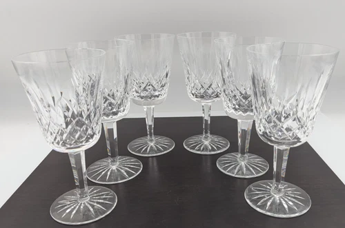 6 Waterford Crystal Lismore Water Goblets Stem Glasses 6-7/8" Old Mark Vintage