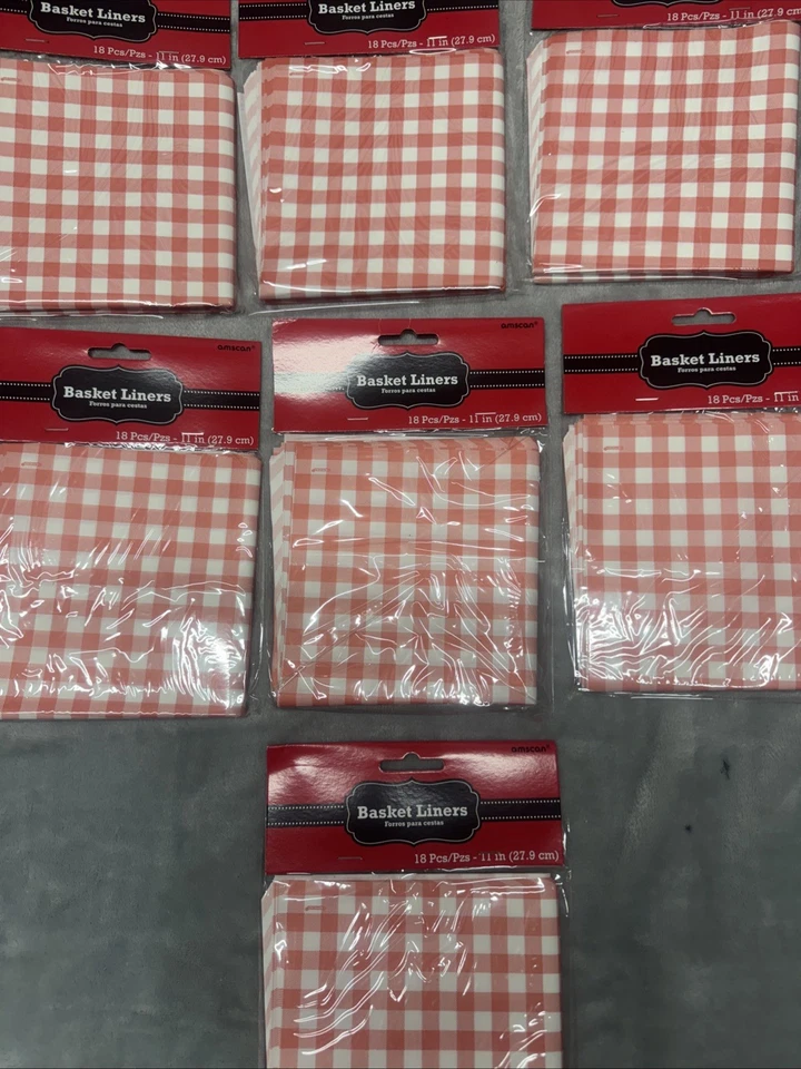 10pk Red Gingham Basket Liner Paper 11in BBQ Food Wrap Party Decor Craft Lot - Image 3 of 4