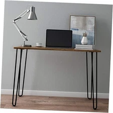 Desk with Hairpin Legs - Modern Industrial Style Home Decor - Woodgrain Brown