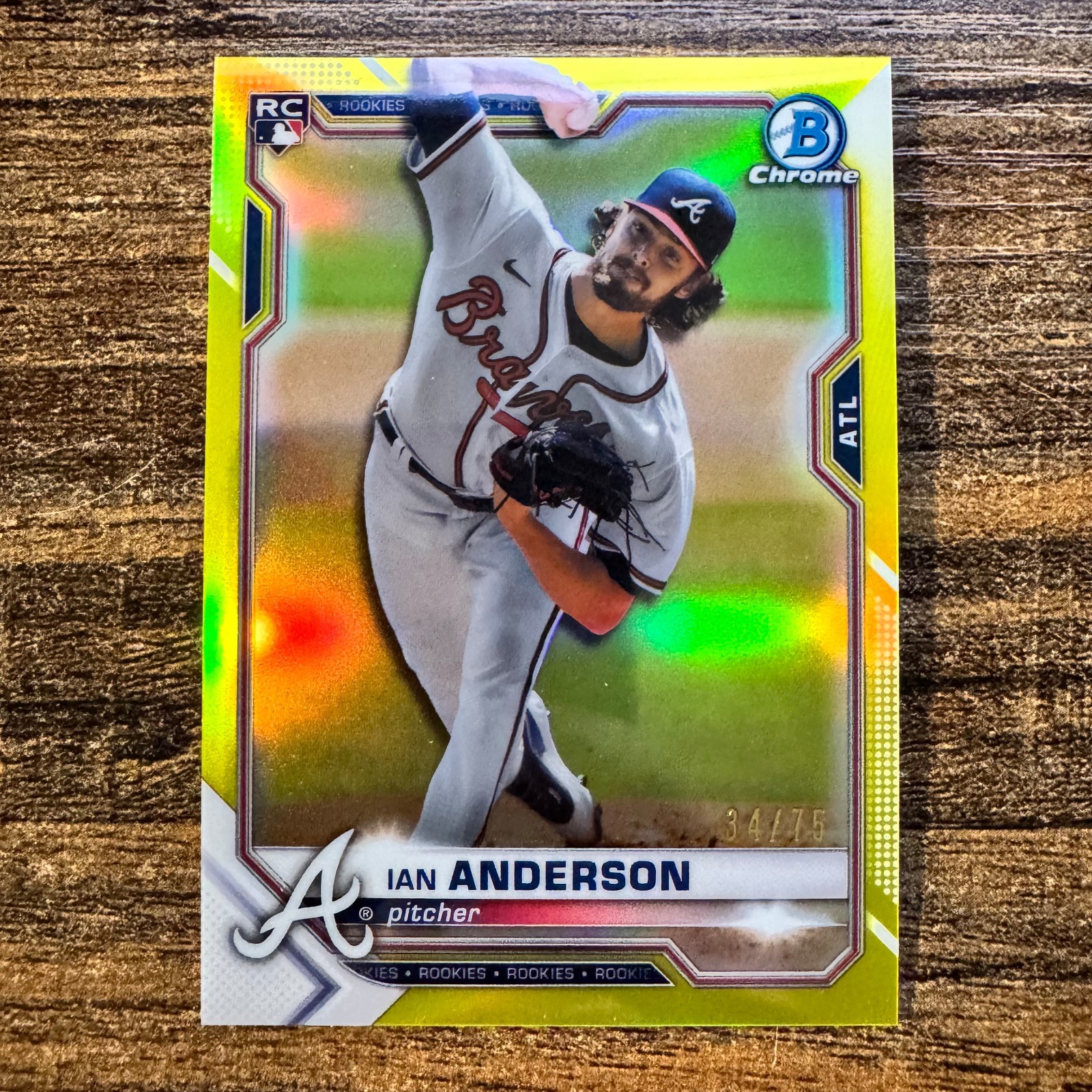 2021 Bowman Chrome Ian Anderson #76 Yellow Refractor #34/75 Atlanta Braves RC
