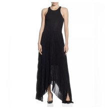 T Tahari XL Black Poly-viscose Combo Pleated Edgy Sleeveless Maxi Dress NWT $148