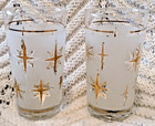 Vtg MCM Dominion Atomic Starburst Tumblers Glasses Frosted Gold Set of 2