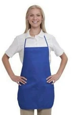 Unisex Kitchen Apron Cotton Blend Twill Two Pocket Medium Bib Apron - Royal Blue