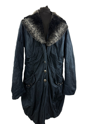 Biba, Vintage BIBA GmbH Germany Coat – Navy Longline Jacket with Faux Fur Collar GB 20