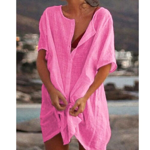 Womens Summer Swimwear Beachwear Bikini Beach Cover Up Shirt Dress Tunic Tops UK