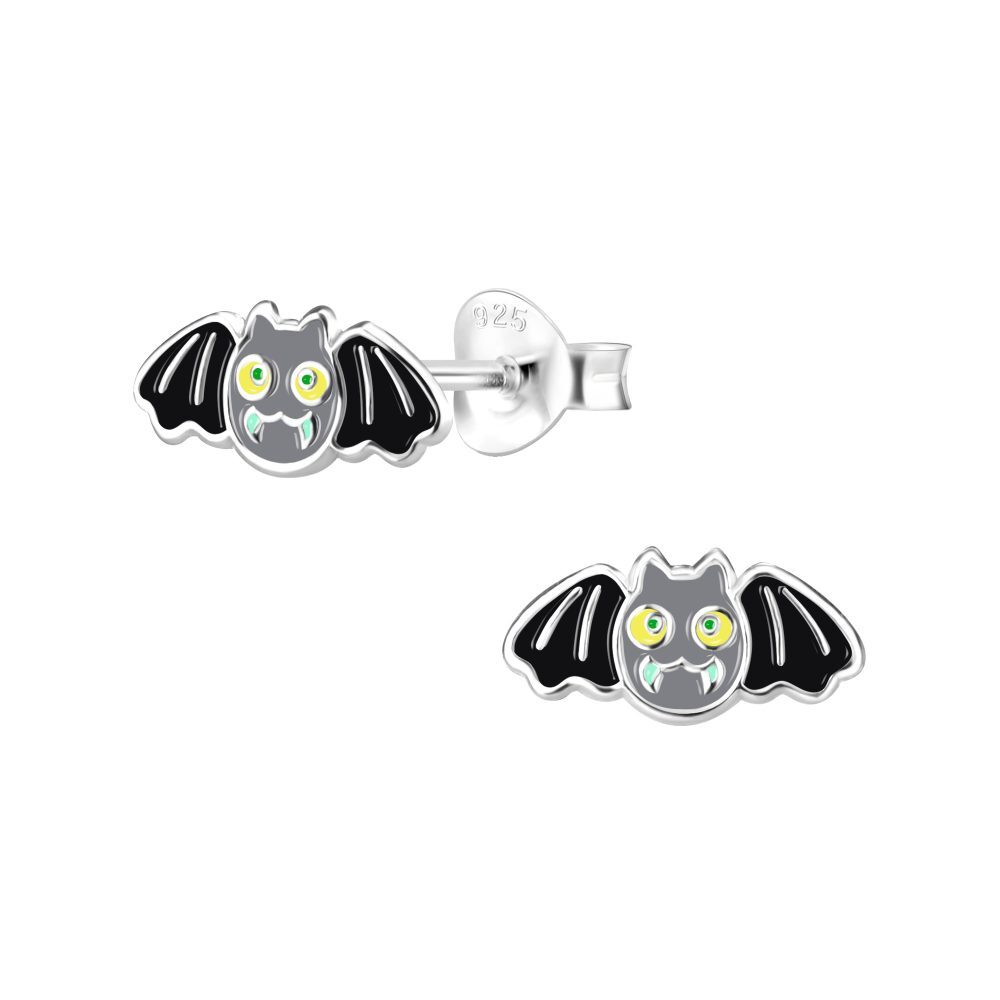 Stylish Bat Fangs Stud Earrings in 925 Sterling Silver for Gothic Elegance
