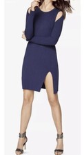 NEW BCBG MAXAZRIA BRAIDEN FRONT SLIT COLD-SHOULDER RIBBED SWEATER DRESS SZ L