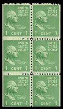 US Scott # 804b, George Washington, Booklet Pane of (6) 1938 1¢ Stamps, MNH