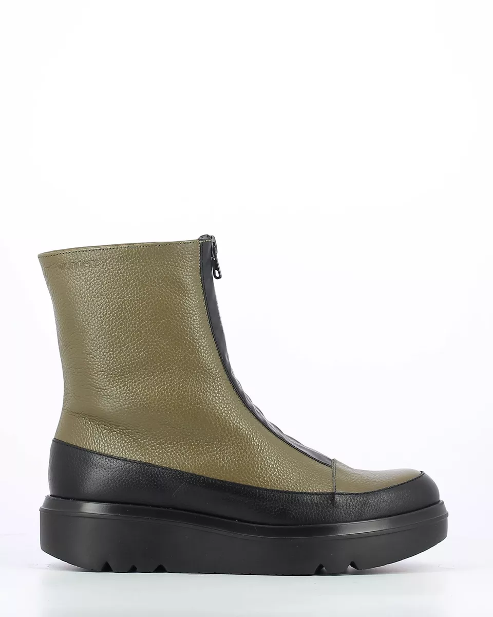 Wonders A 2802 Livia Ladies Spanish Olive Leather Front Zip Ankle Boots