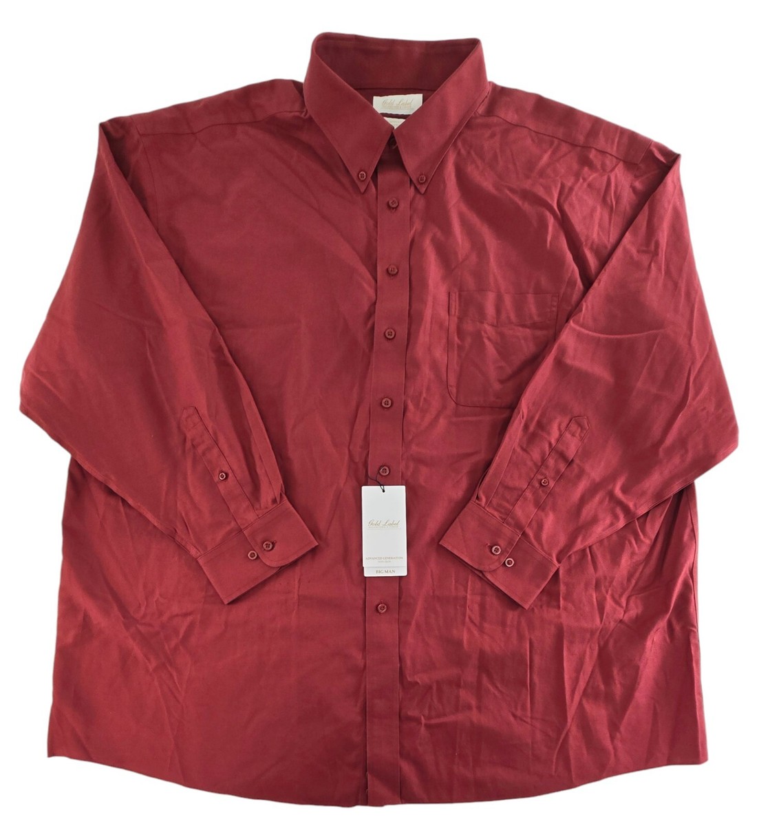 Gold Label Roundtree Yorke Big Tall Fitted Non-Iron Button Down Collar Solid Dress Shirt, Mens, 19.0 x 34/35 Big, Burgundy - Dillard's Exclusive