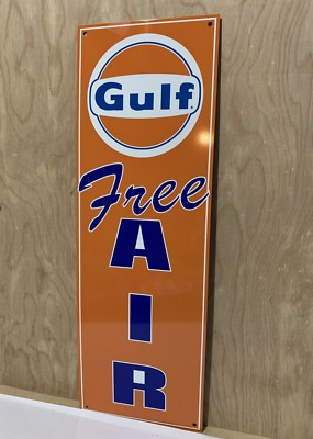 #ad Gulf Free Air Metal Gasoline Gas sign Pump Oil Gasoline Orange WOW $23.00