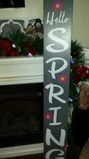 Hello Spring Porch Sign Large Rustic Wood Vertical 48" Primitive Distressed 