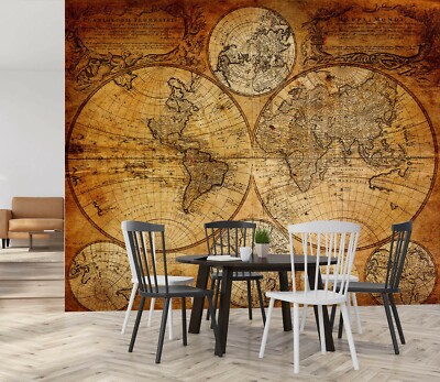 3D Retro Section A637 World Map Wallpaper Wall Mural Removable Self-adhesive Amy