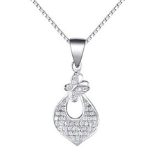925 Sterling Silver Butterfly Heart Cubic Zirconia Pendant Necklace Gift Box A7