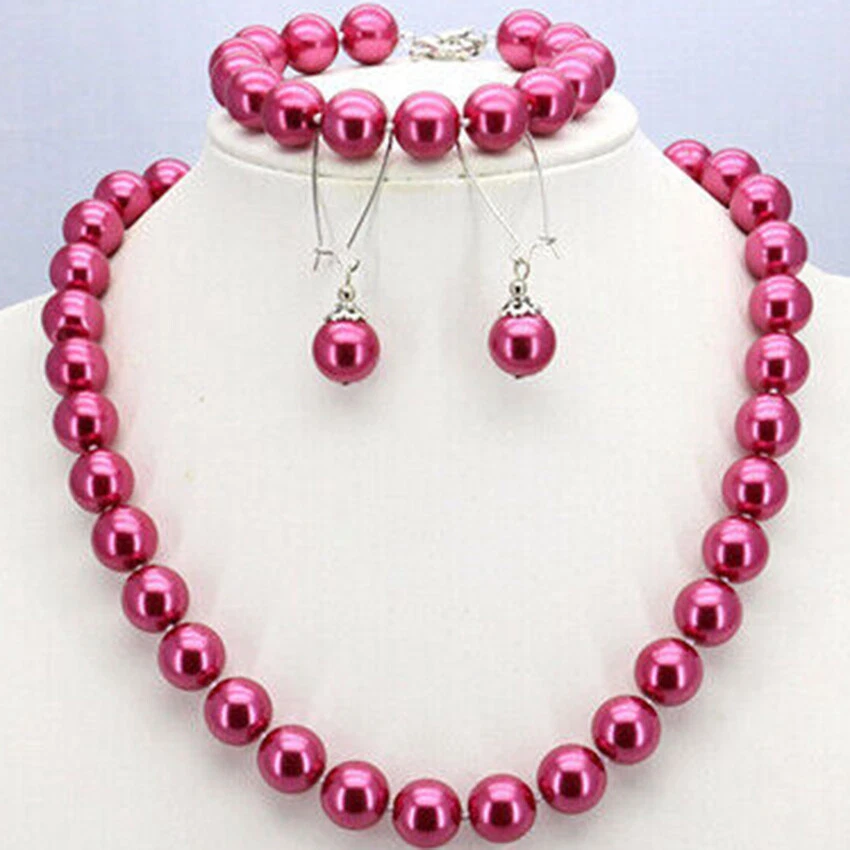 12 мм Южное море раковина жемчуг круглый бисер ожерелье 18» + браслет 7,5» + серьги комплект - Изображение 4 из 4