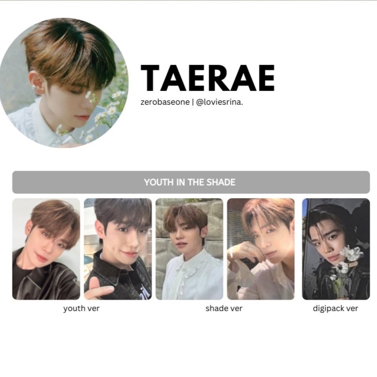 ZEROBASEONE KIM TAERAE ZB1 YOUTH IN THE SHADE official Photo card