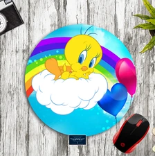 TWEETY BIRD RAINBOW HEARTS COLORFUL ROUND PC MOUSE PAD DESK MAT SCHOOL PC GAMING