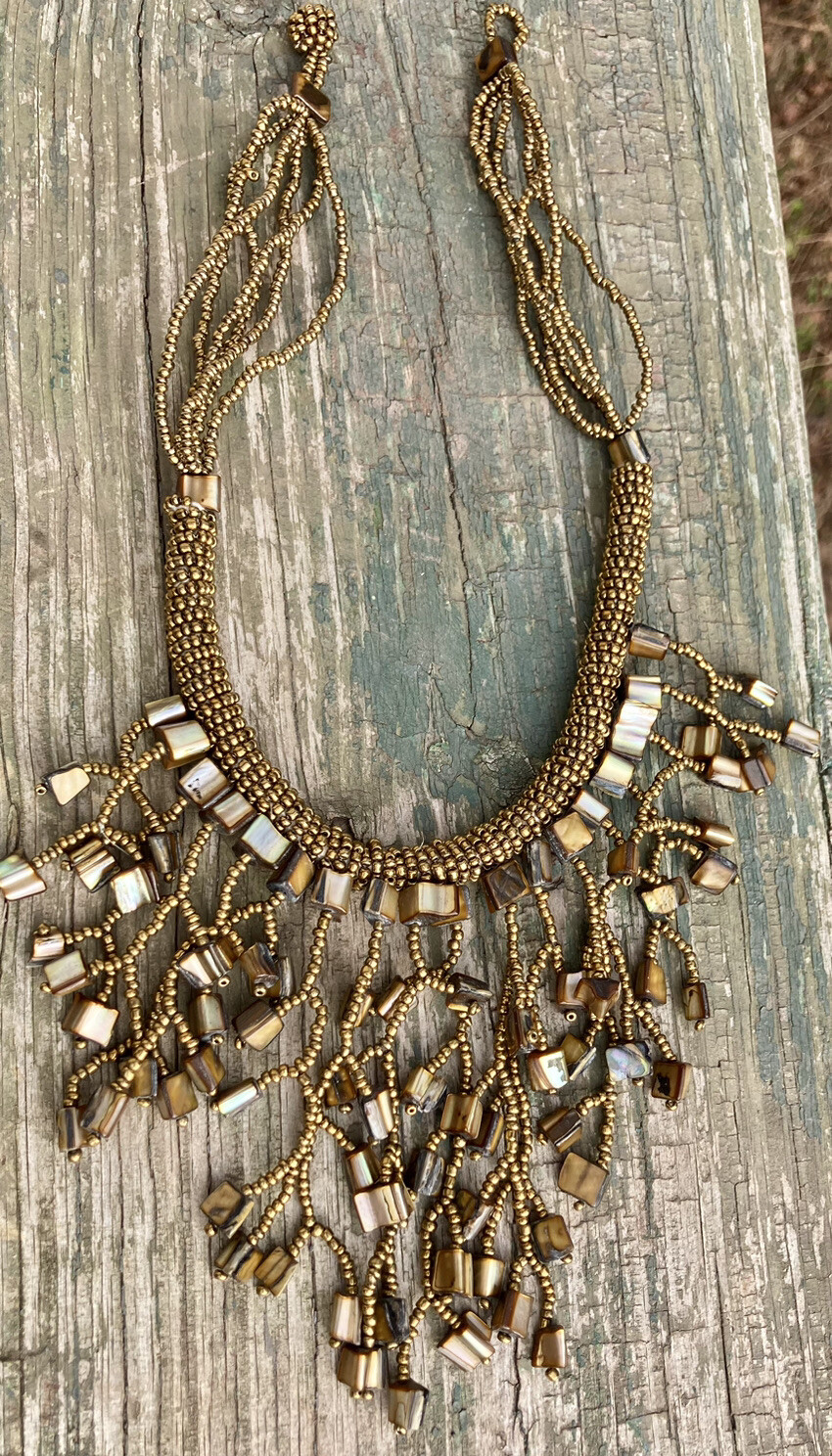 HANDMADE BOHO STATEMENT CLUSTER NECKLACE GOLD SEE… - image 3