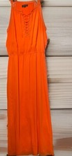 Tahari Romantic Orange Sheer  Maxi Dress size Medium. Sleeveless Tangerine