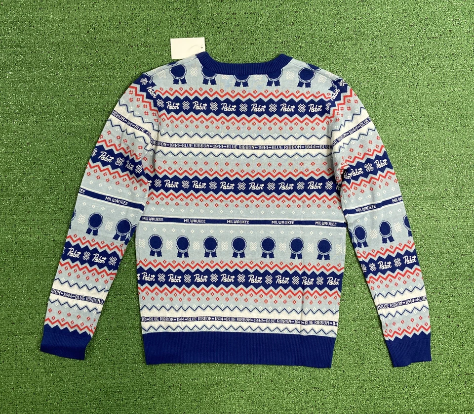 Suéter masculino Pabst médio feio Natal fita azul cerveja Milwaukee algodão - Imagem 4 de 4