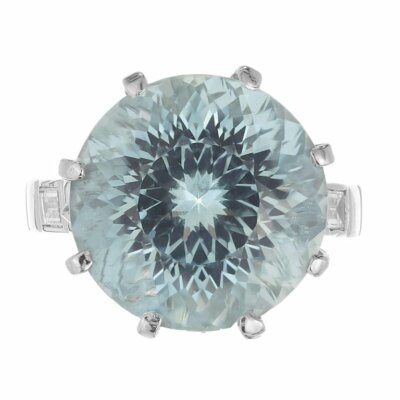 European Swirl Cut Round 12.89ct  Aquamarine Solitaire Beat Anniversary Ring 