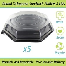 Round Octagonal Sandwich Platters Buffet Party Platter 5 Trays with Lids