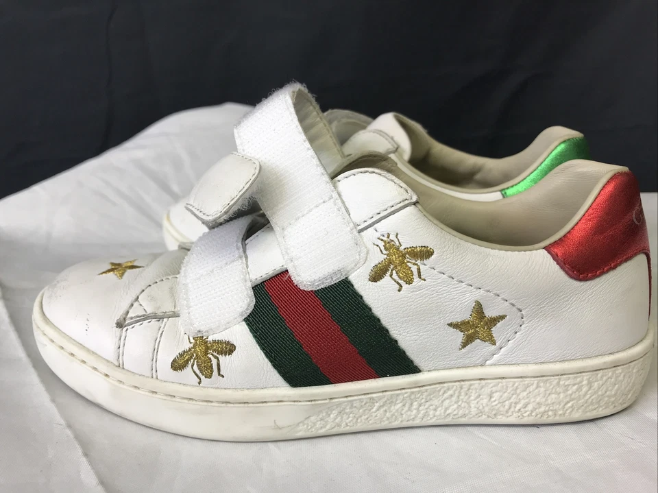 Zapatillas Gucci unisex para niños pequeños de cuero blanco verde y rojo a rayas talla 29 504499 Foto 2 de 4