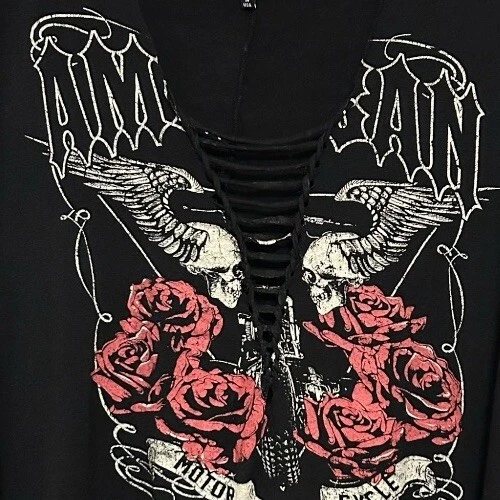 Antigo Y2K top feminino tamanho 2x asas de anjo cyber grunge motociclista fenda pregas angustiado - Imagem 3 de 4