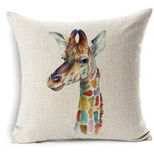 Giraffe Throw Pillow Cover Case Cotton Linen 18x18 Multicolor Pastels Decorative