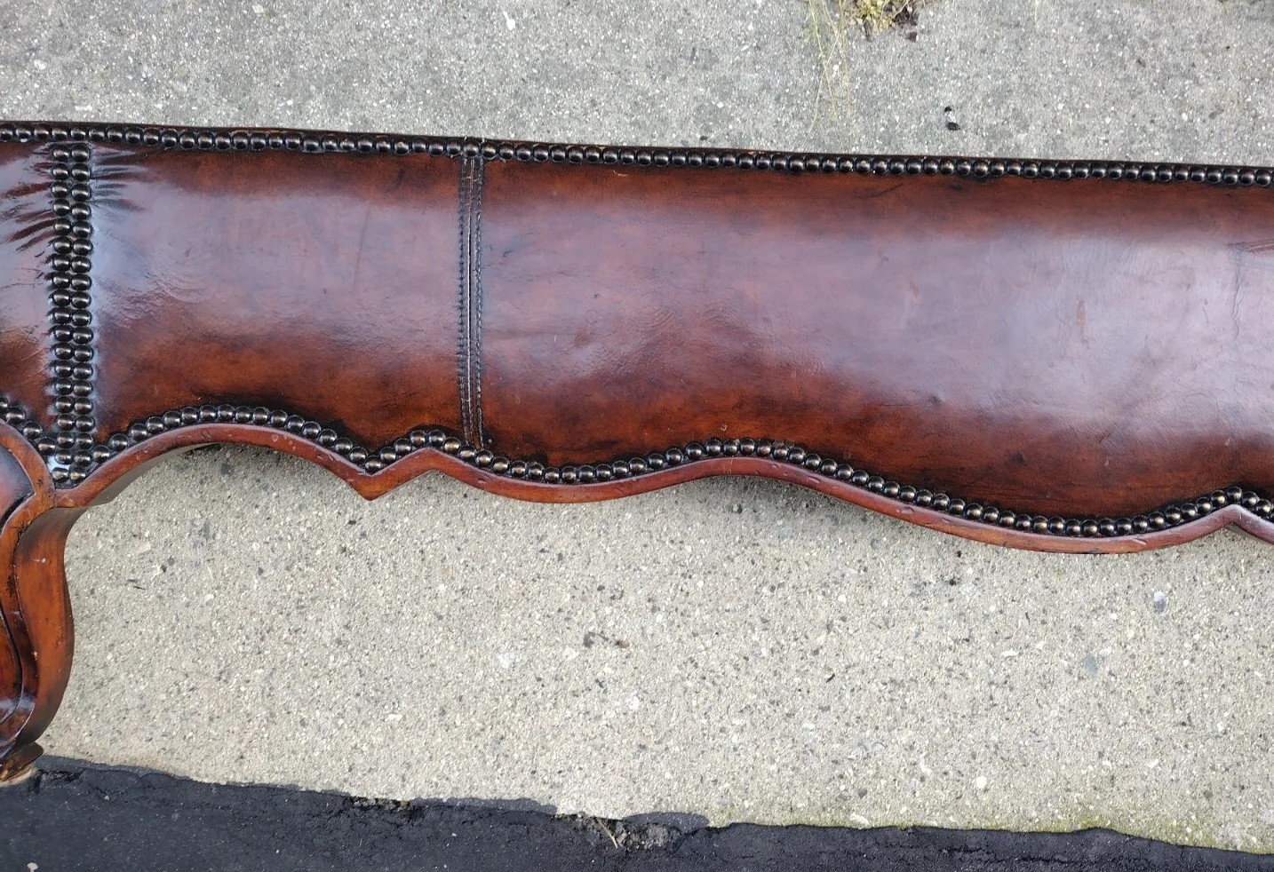 Acquisitions by Henredon 2005 Studded Leather Mahogany Queen Bed Frame