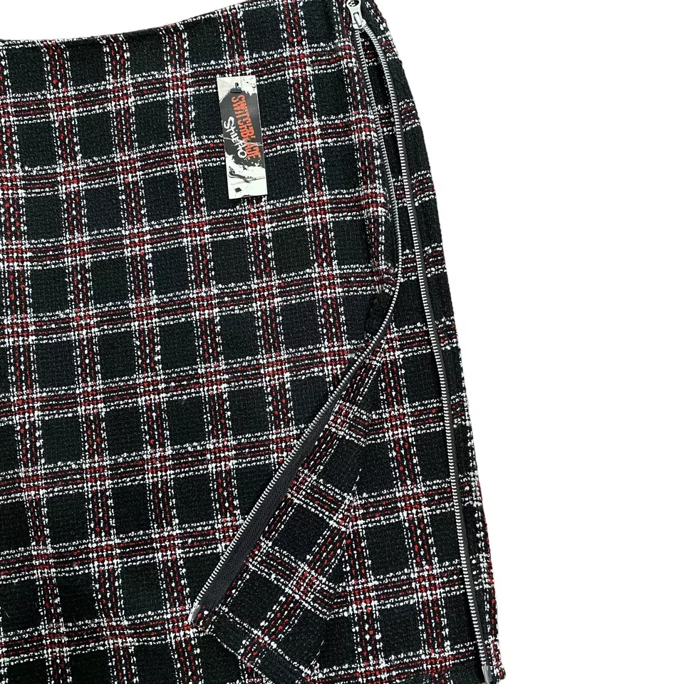 Switchblade Stiletto Pencil Skirt Women's Medium Black Red Plaid Full Zip NEW - Image 3 of 4