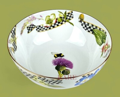 MacKenzie Childs Thistle & Bee Courtly Check 9'' x 4'' Serving Bowl New Portugal