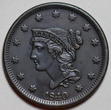 1840 Braided Hair Liberty Head Large Cent - US 1c Copper Coin