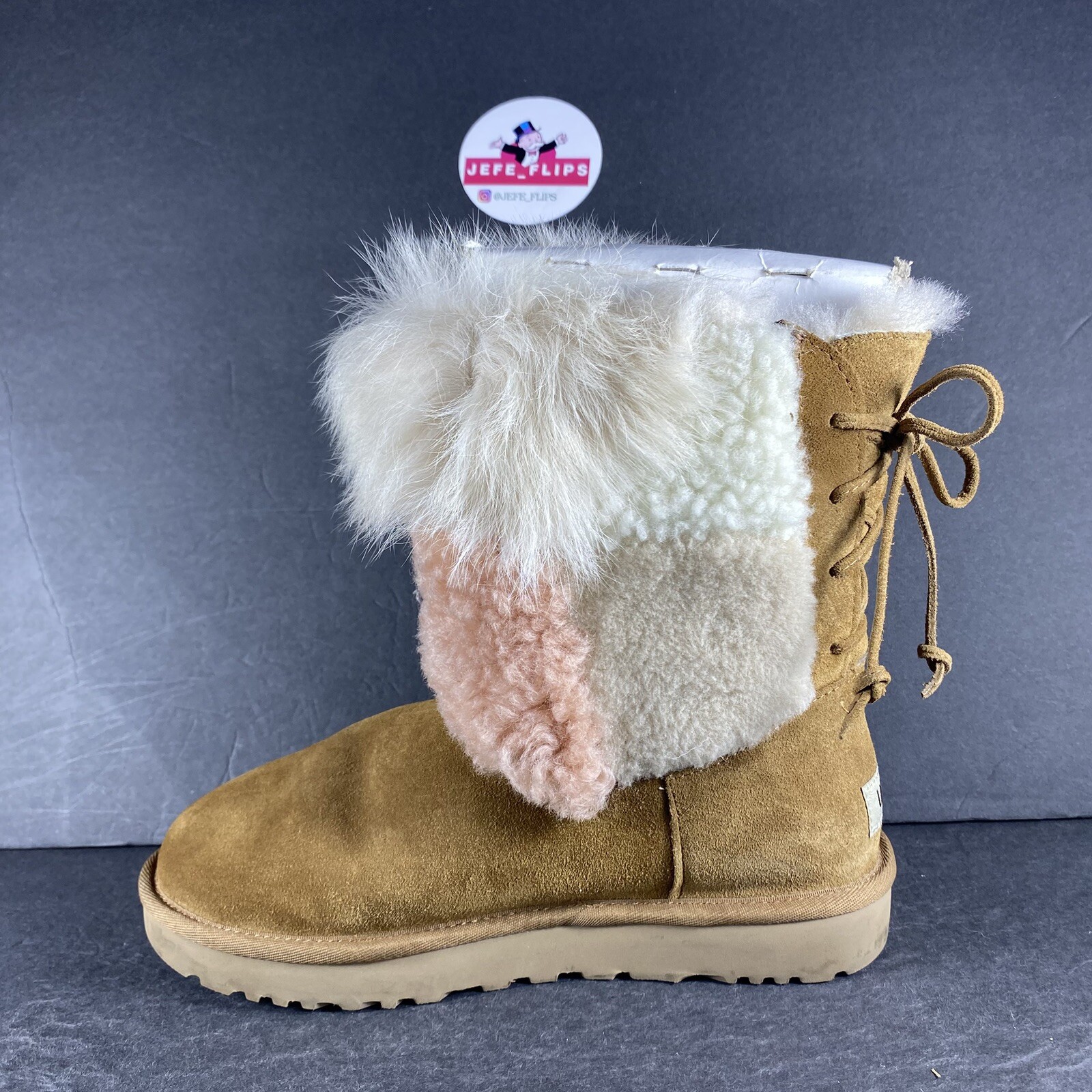 UGG Patchwork Fluff Brown Pink White Suede Leathe… - image 2