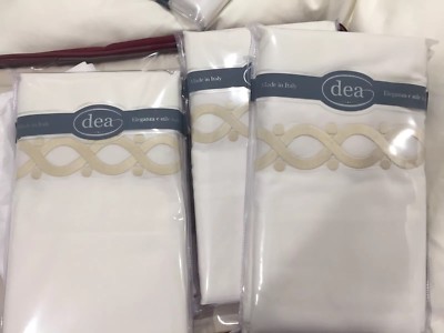 $336 Dea Italy NWT 2pc Sateen King Pillowcases Embroidery Portovenere LAST