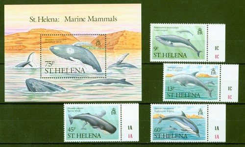 St. Helena 1987 - Wale Delphine Zwergwal Delfin Pottwal - Nr. 473-76 + Block 8 ⁑ - Imagen 2 de 2