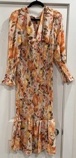 Women’s Size M Floral Maxi Dress Smocked Boho Long Sleeve V Neck Ruffle