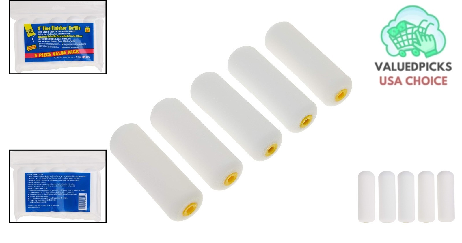 Washable & Reusable 4” Foam Paint Roller Covers - 5 Pack for DIY Projects