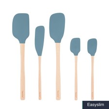 Silicone Spatula Set 5-Piece Wooden Handles Blue Slate Heat Resistant