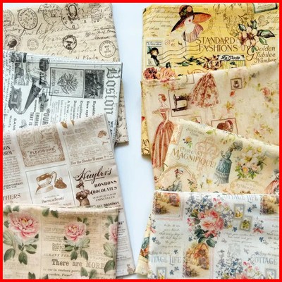 Vintage newspaper girl oil painting girl  Cotton Fabric Sew Clothes Dress Fabric